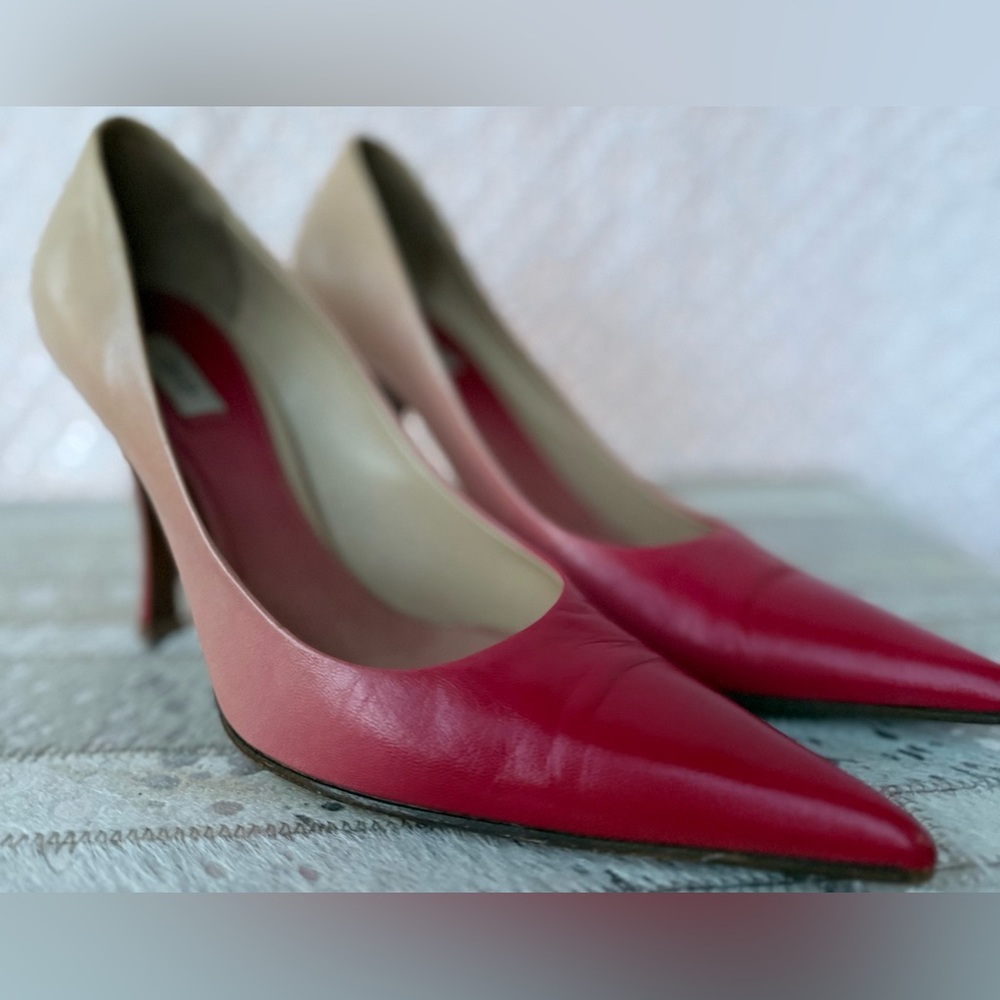 PRADA Ombré Red Pink Nude Pointed Toe Stiletto Pumps 35.5 IT US 5-5 1/2 - Picture 3 of 11